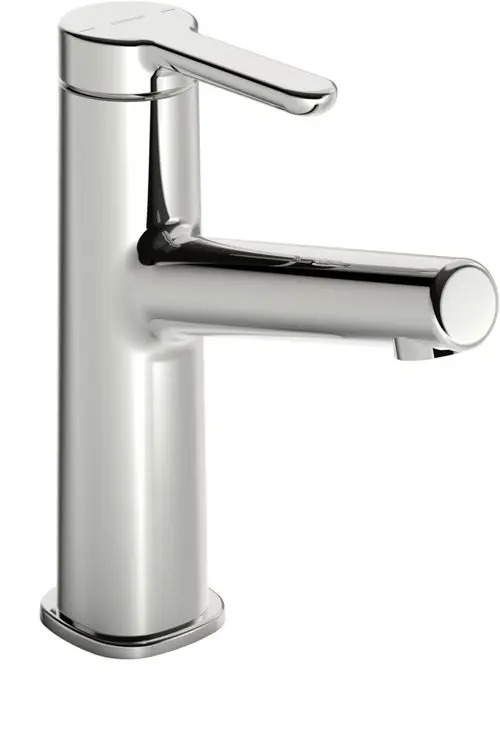 Einhebelmischer in Chrom von HANSA, mit gerader Auslaufform und seitlichem Hebel zur Regulierung von Wasserfluss und Temperatur. Modernes Design für Waschtischmontage.
